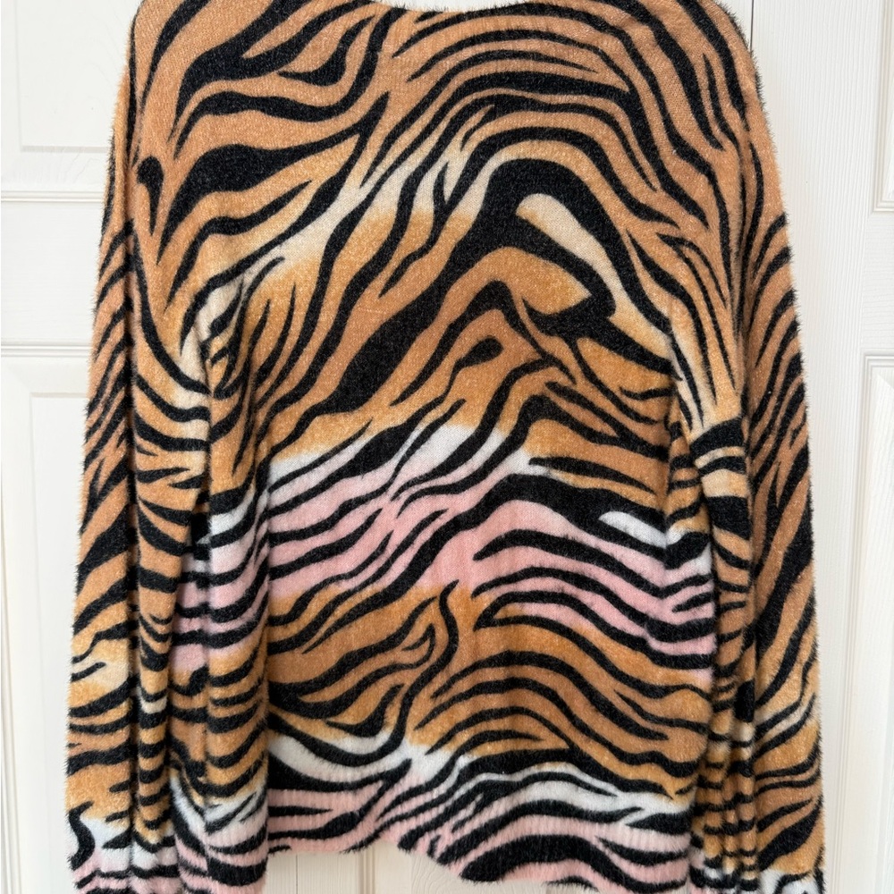 Tribal Zebra Print Sweater - Black, Brown, Pink